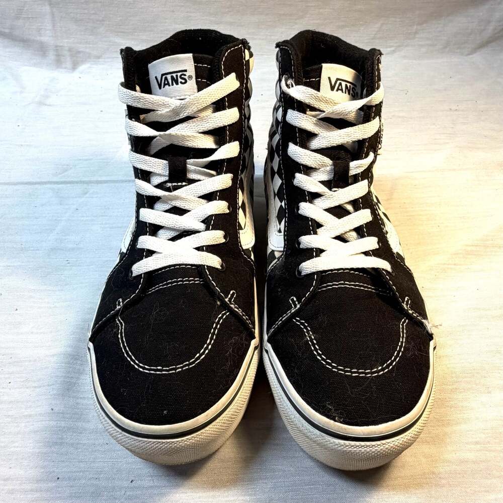 Vans Sk8-Hi Checkerboard Platform Black White High Top Sneakers